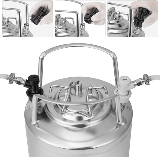 TMCRAFT 6.5 Gallon Ball Lock Keg, Stainless Steel Double Ball Lock Post Corny Keg with Quick Disconnect Set for Home-brewing(24.5L)