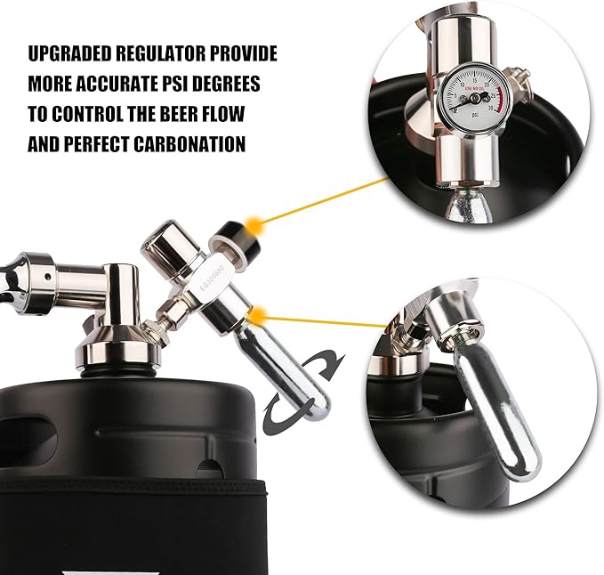 TMCRAFT 64oz Growler Tap System, Pressurized Stainless Steel Mini Keg with Cooler Jacket, Portable Home Dispenser System to Keep Fresh and Carbonation for Draft, Homebrew and Craft Beer (Matte Black)